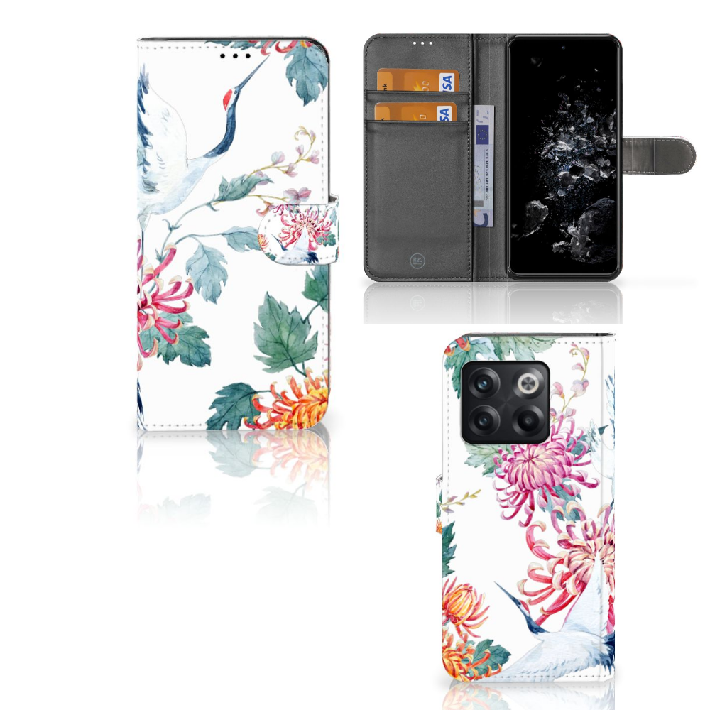 OnePlus 10T Telefoonhoesje met Pasjes Bird Flowers
