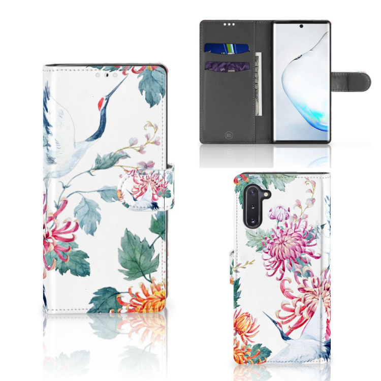 Samsung Galaxy Note 10 Telefoonhoesje met Pasjes Bird Flowers