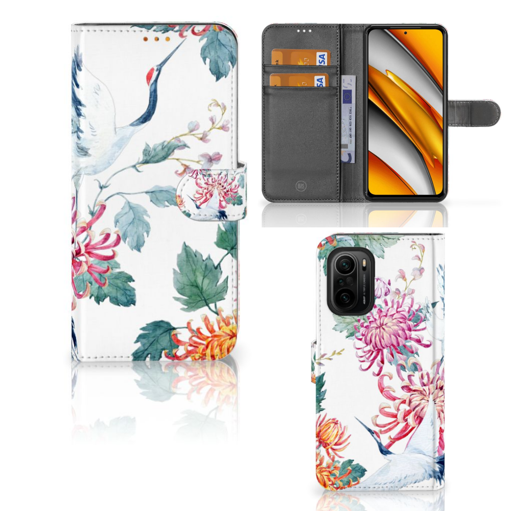 Poco F3 | Xiaomi Mi 11i Telefoonhoesje met Pasjes Bird Flowers