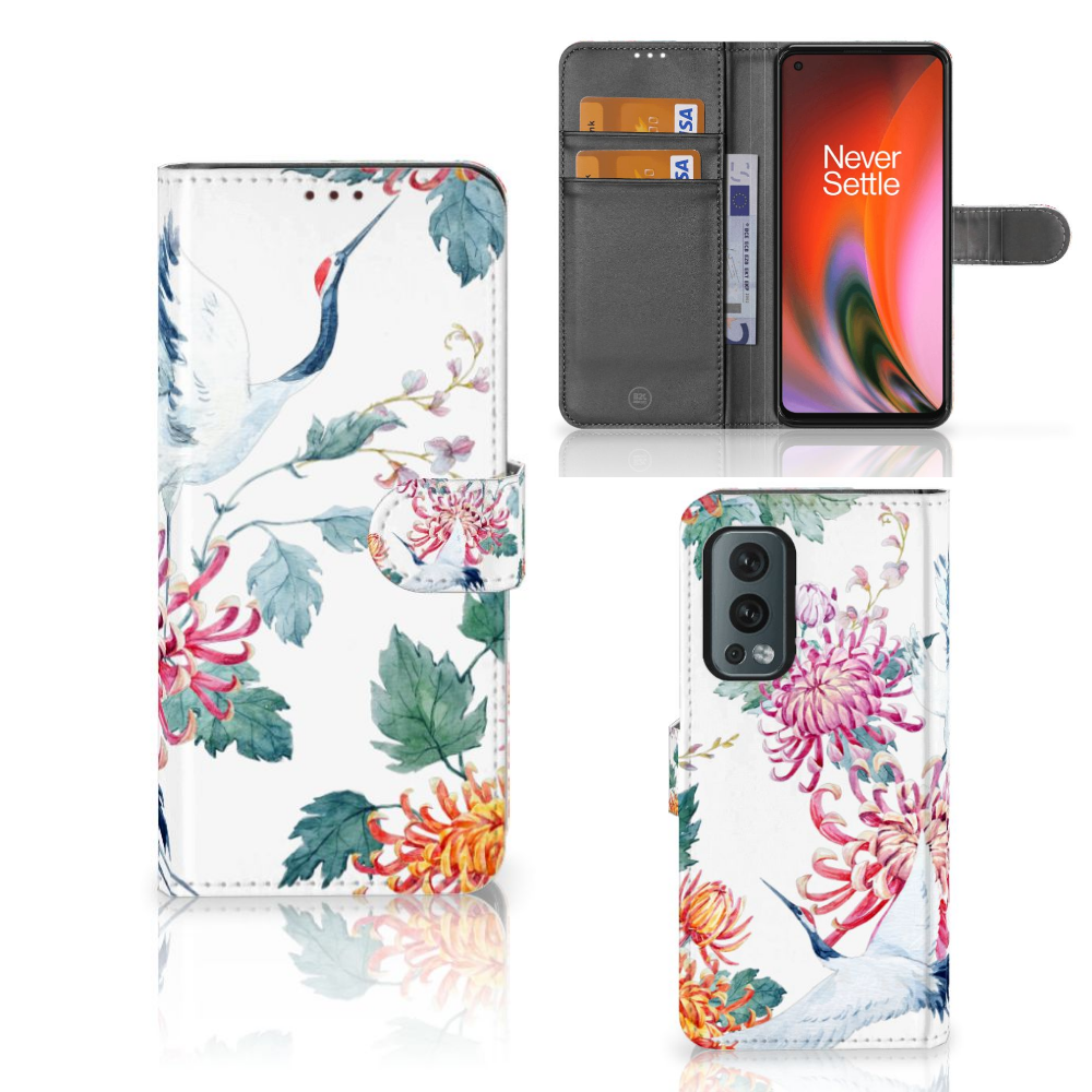 OnePlus Nord 2 5G Telefoonhoesje met Pasjes Bird Flowers