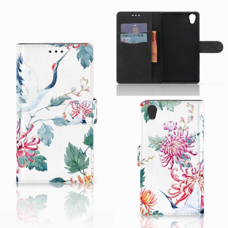 Sony Xperia L1 Telefoonhoesje met Pasjes Bird Flowers