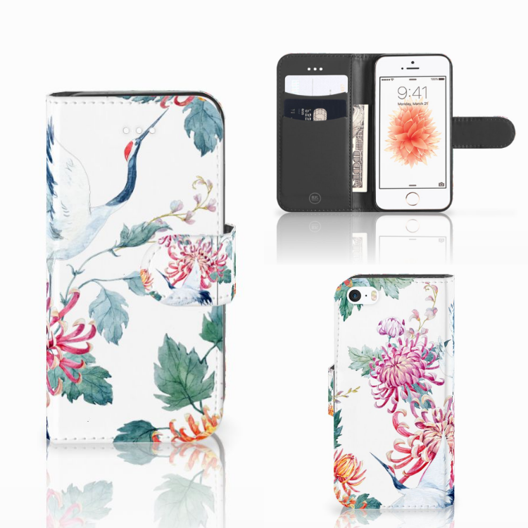 Apple iPhone 5 | 5s | SE Telefoonhoesje met Pasjes Bird Flowers