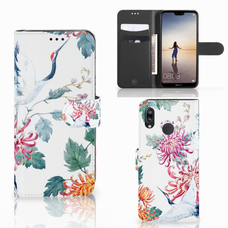 Huawei P20 Lite Telefoonhoesje met Pasjes Bird Flowers