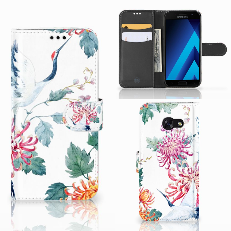 Samsung Galaxy A5 2017 Telefoonhoesje met Pasjes Bird Flowers