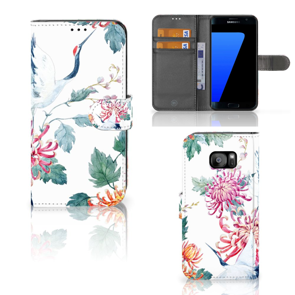 Samsung Galaxy S7 Edge Uniek Boekhoesje Bird Flowers