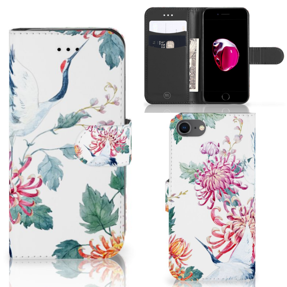 Apple iPhone 7 | 8 Uniek Boekhoesje Bird Flowers