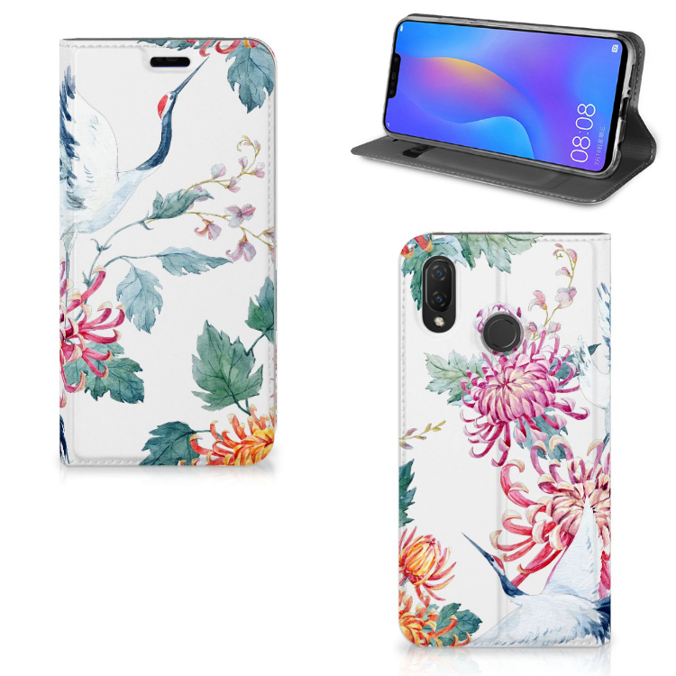 Huawei P Smart Plus Uniek Standcase Hoesje Bird Flowers