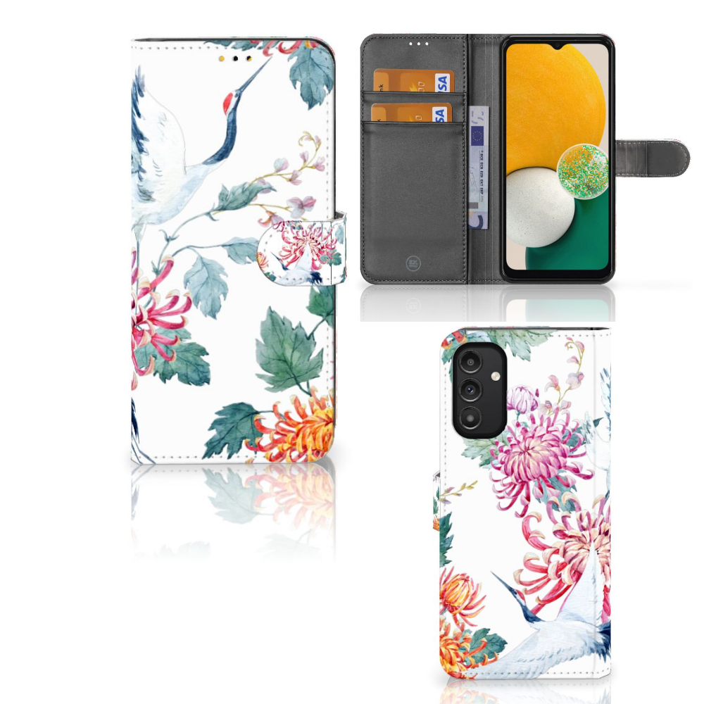 Samsung Galaxy A14 5G Telefoonhoesje met Pasjes Bird Flowers