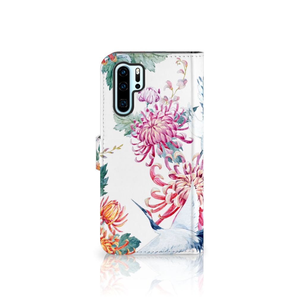 Huawei P30 Pro Telefoonhoesje met Pasjes Bird Flowers