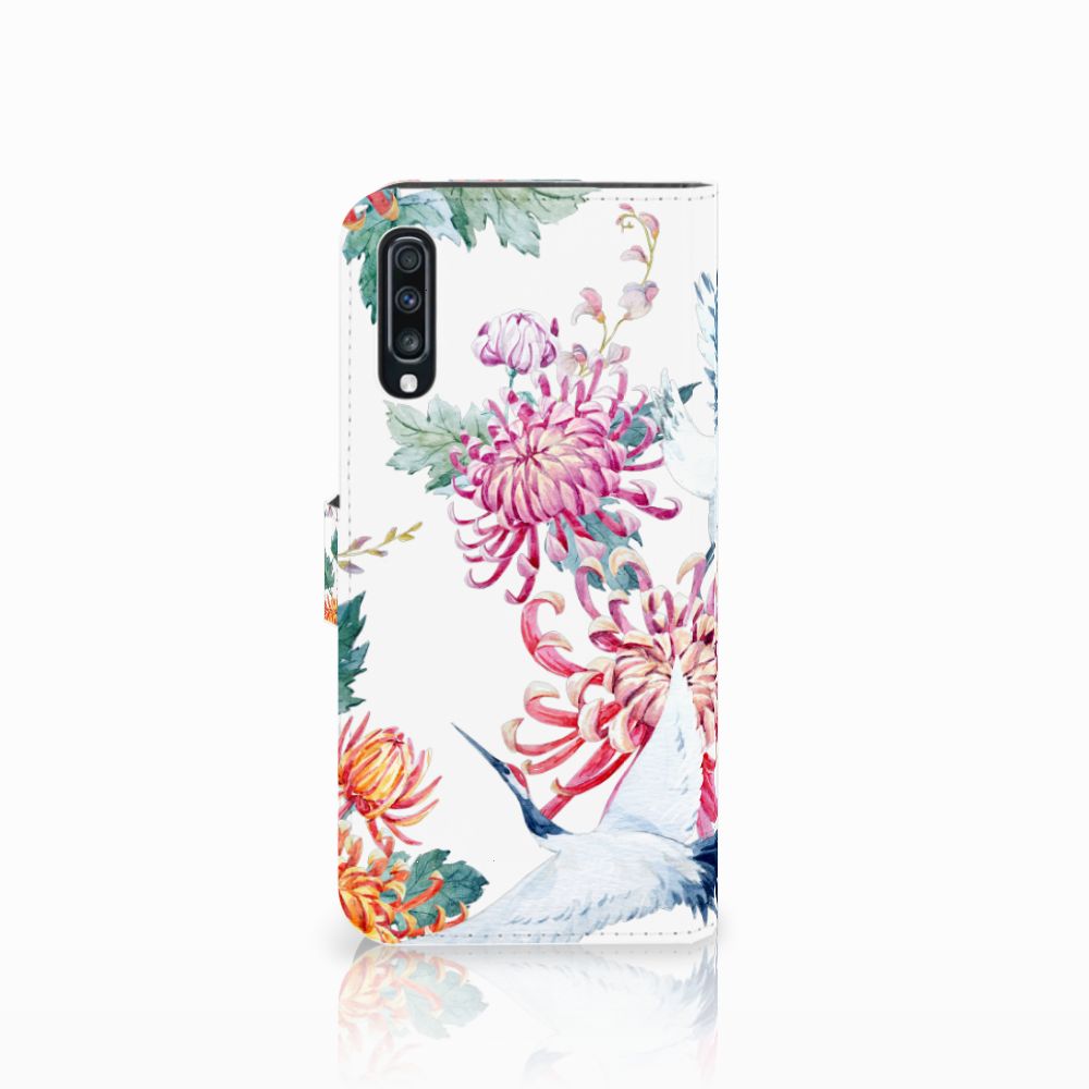 Samsung Galaxy A70 Telefoonhoesje met Pasjes Bird Flowers