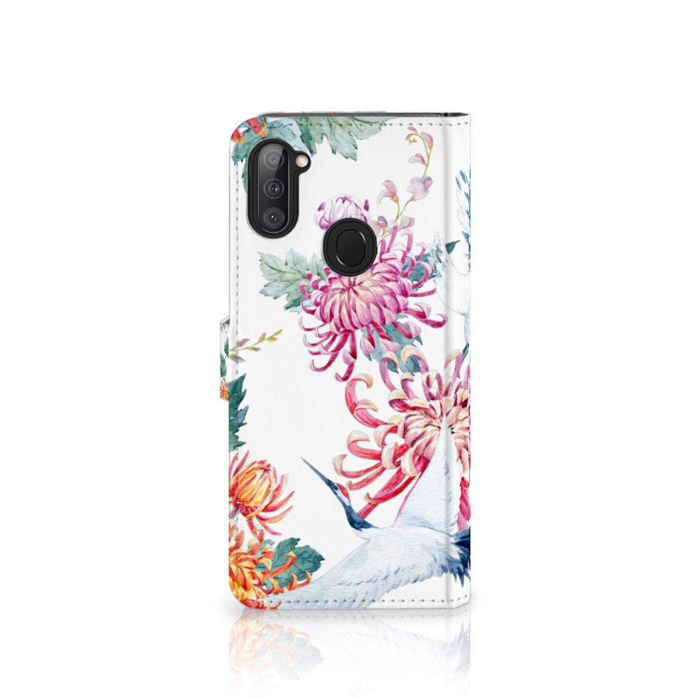 Samsung Galaxy M11 | A11 Telefoonhoesje met Pasjes Bird Flowers