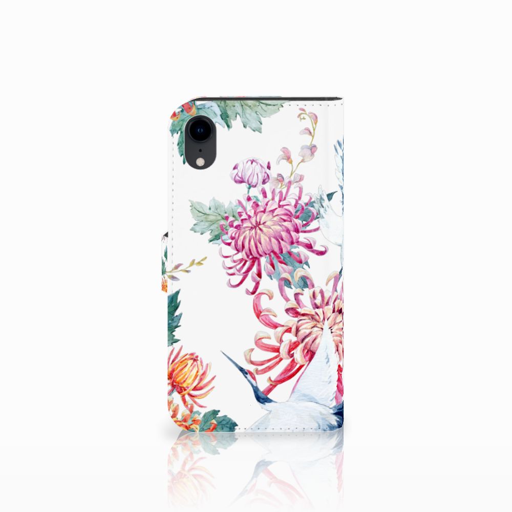 Apple iPhone Xr Telefoonhoesje met Pasjes Bird Flowers