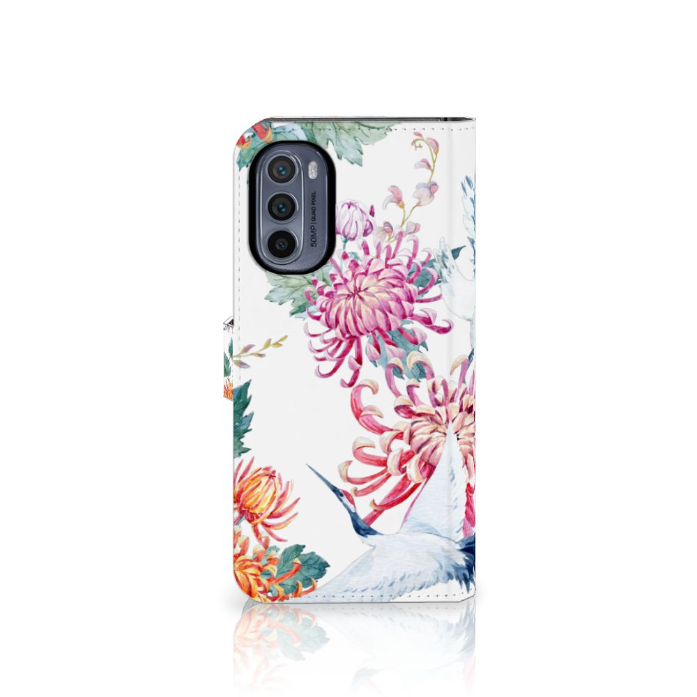 Motorola Moto G62 5G Telefoonhoesje met Pasjes Bird Flowers