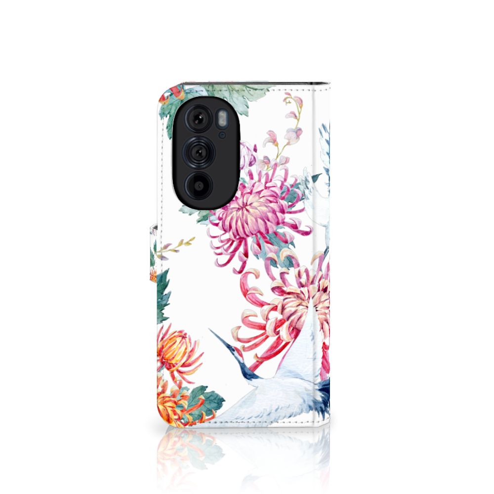 Motorola Edge 30 Pro Telefoonhoesje met Pasjes Bird Flowers