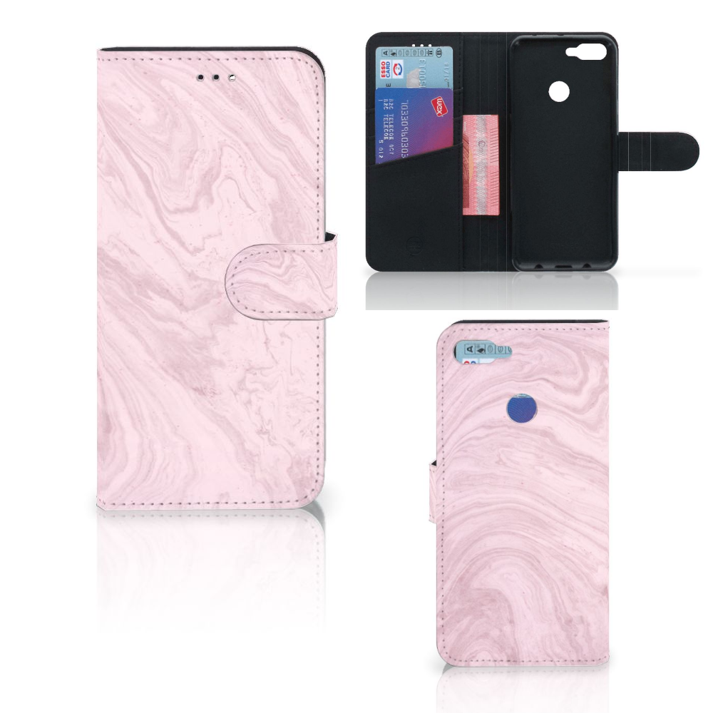 Huawei P Smart Bookcase Marble Pink - Origineel Cadeau Vriendin