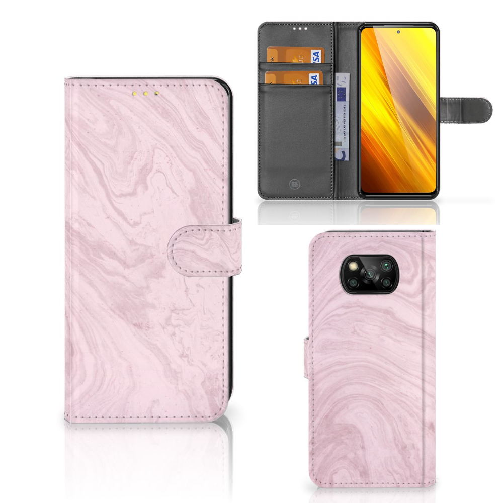 Xiaomi Poco X3 | Poco X3 Pro Bookcase Marble Pink - Origineel Cadeau Vriendin