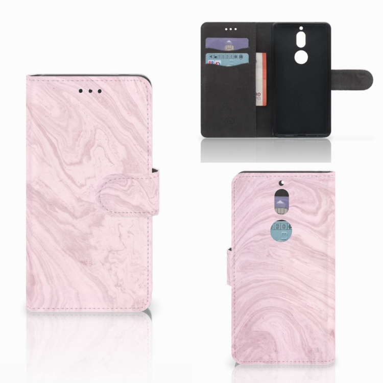 Nokia 7 Bookcase Marble Pink - Origineel Cadeau Vriendin