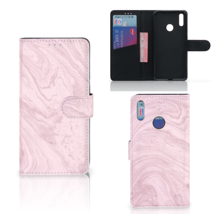 Huawei Y7 (2019) Bookcase Marble Pink - Origineel Cadeau Vriendin