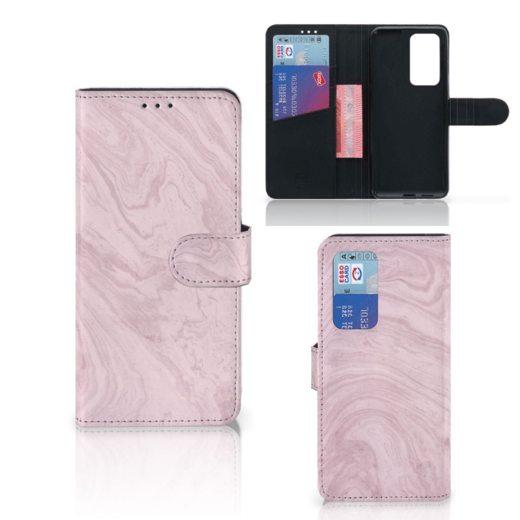 Huawei P40 Pro Bookcase Marble Pink - Origineel Cadeau Vriendin