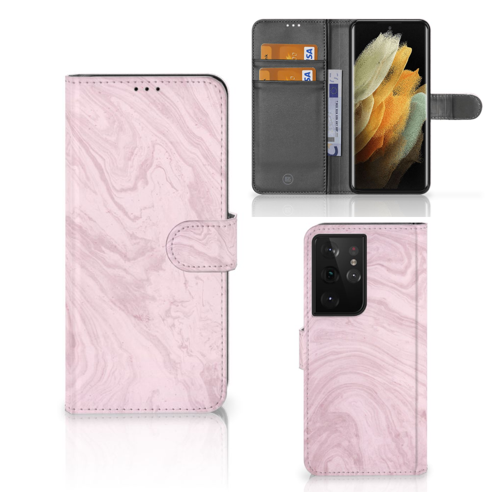 Samsung Galaxy S21 Ultra Bookcase Marble Pink - Origineel Cadeau Vriendin