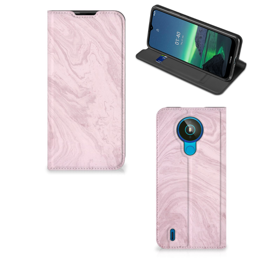 Nokia 1.4 Standcase Marble Pink - Origineel Cadeau Vriendin