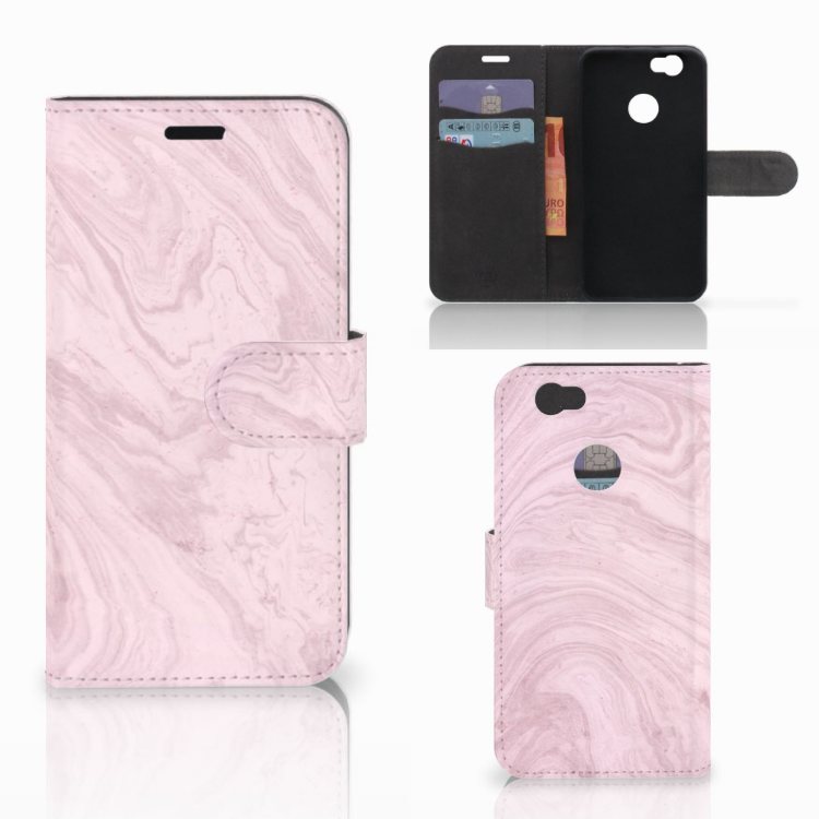 Huawei Nova Bookcase Marble Pink - Origineel Cadeau Vriendin
