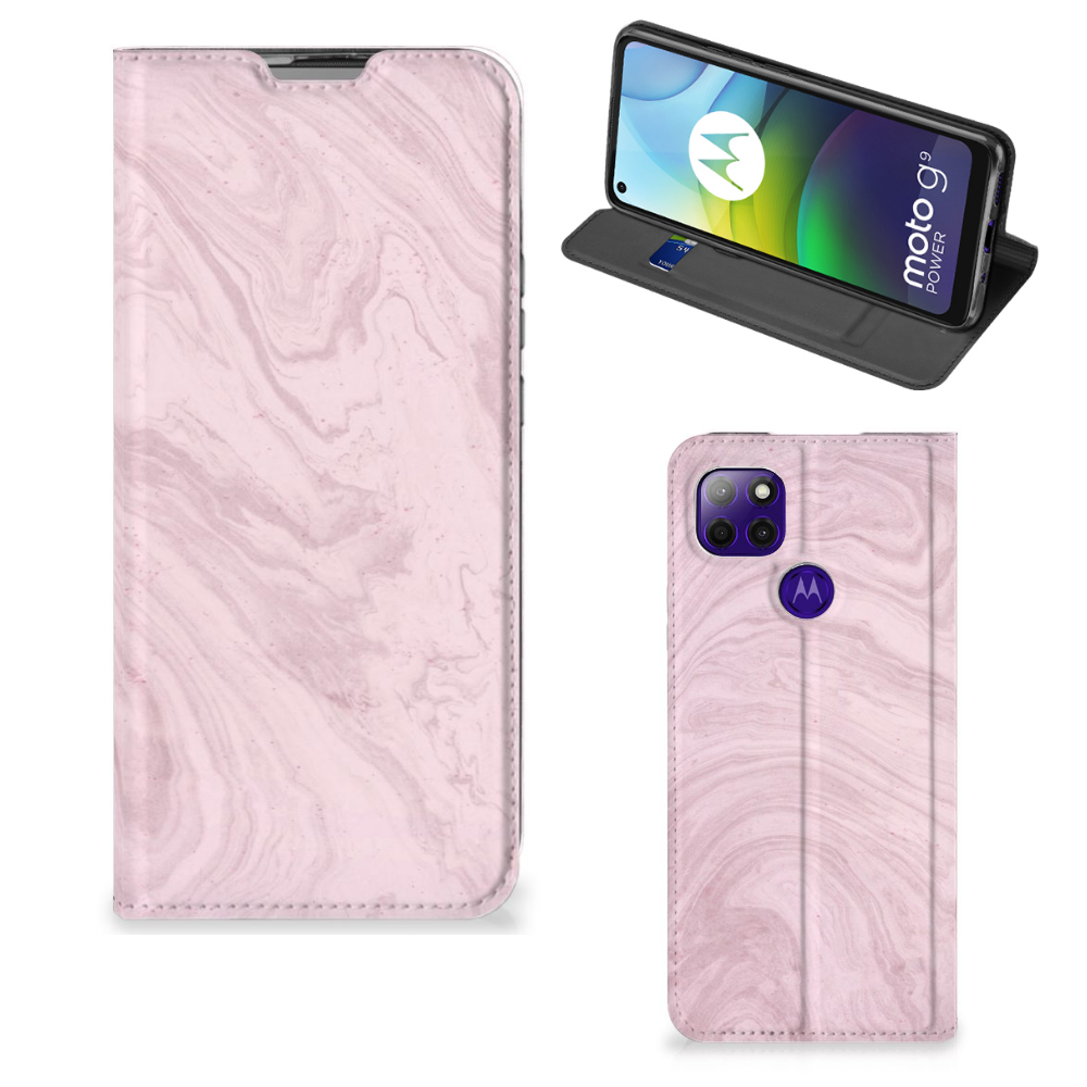 Motorola Moto G9 Power Standcase Marble Pink - Origineel Cadeau Vriendin