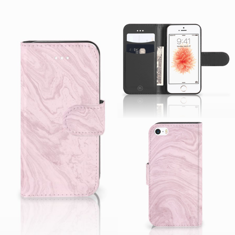 Apple iPhone 5 | 5s | SE Bookcase Marble Pink - Origineel Cadeau Vriendin