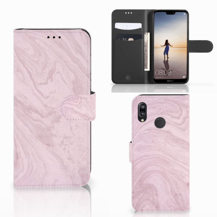 Huawei P20 Lite Bookcase Marble Pink - Origineel Cadeau Vriendin