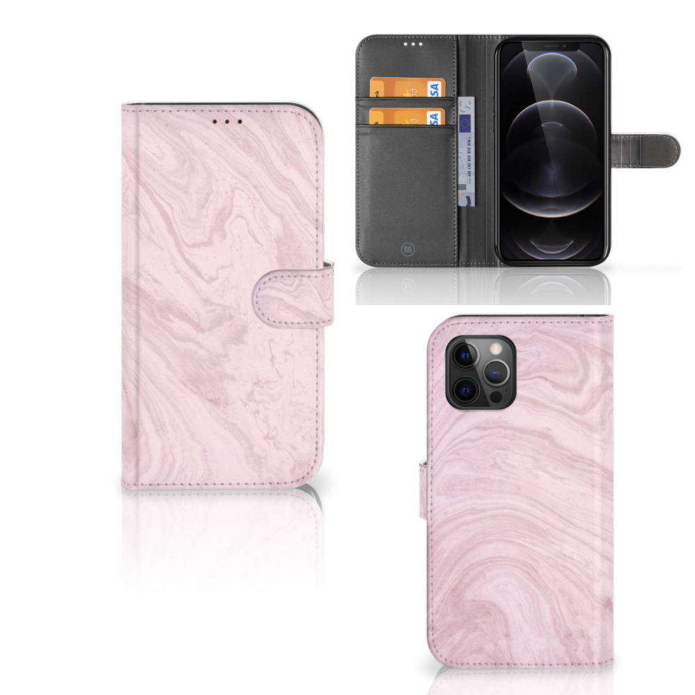Apple iPhone 12 Pro Max Bookcase Marble Pink - Origineel Cadeau Vriendin