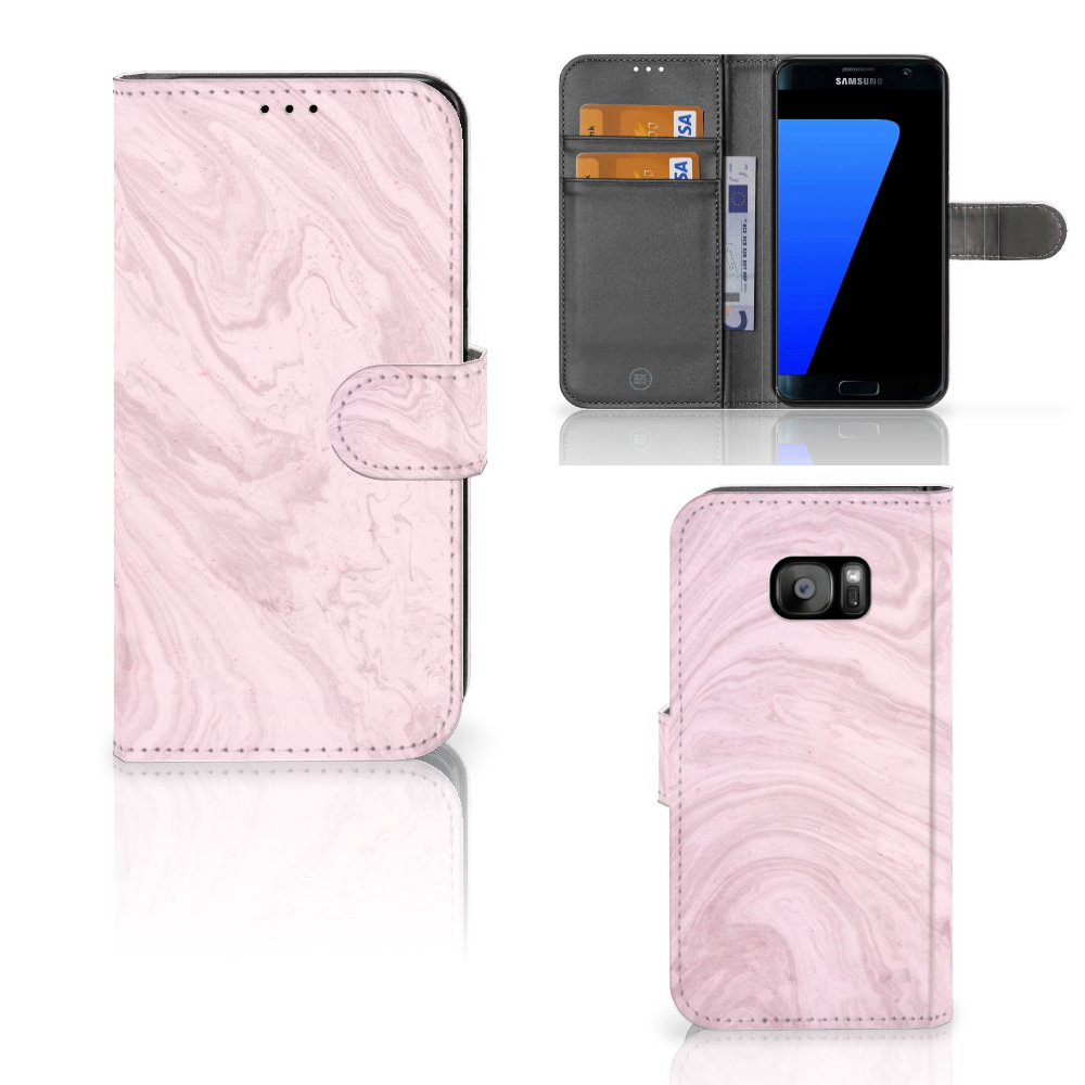 Samsung Galaxy S7 Edge Bookcase Marble Pink - Origineel Cadeau Vriendin