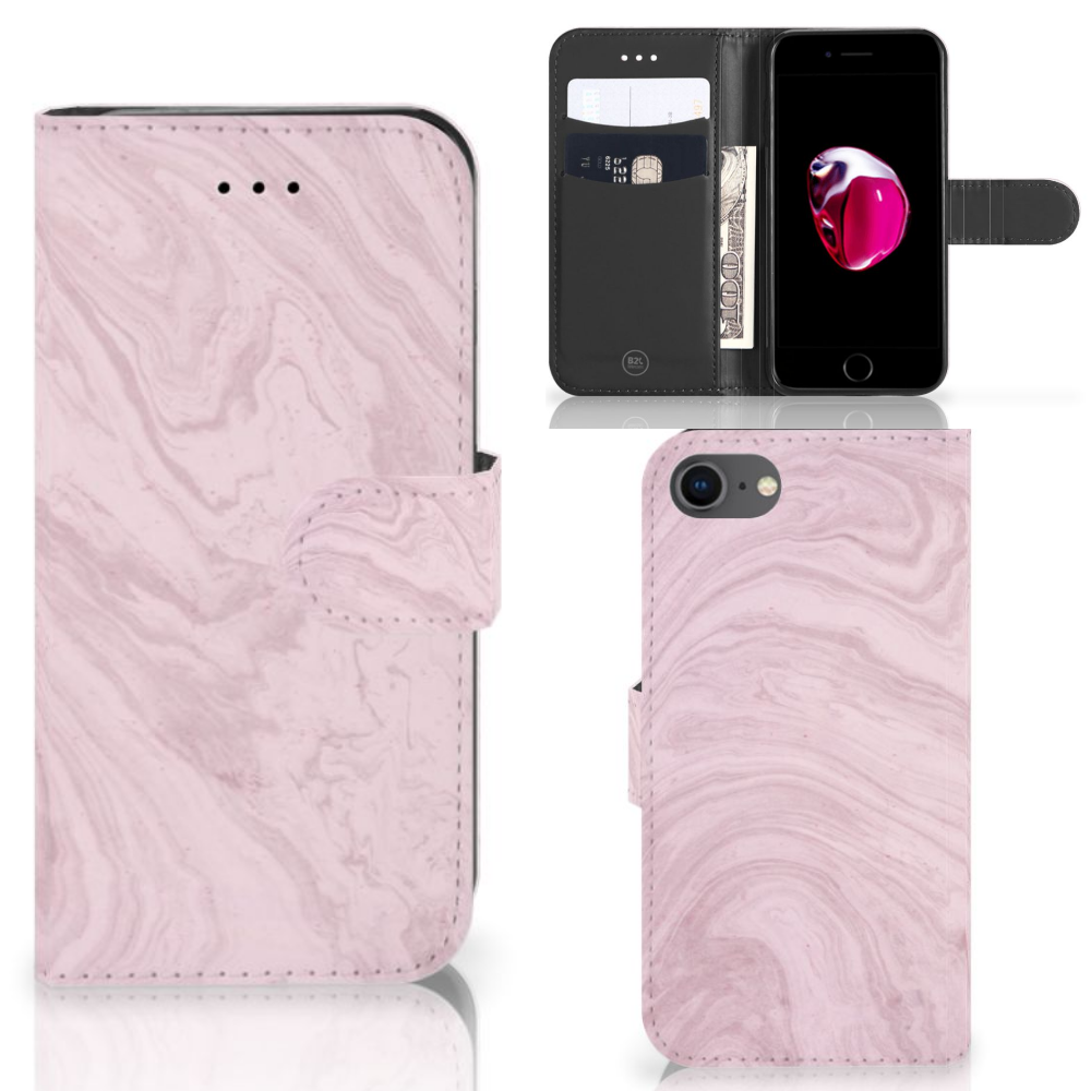 iPhone 7 | 8 | SE (2020) | SE (2022) Bookcase Marble Pink - Origineel Cadeau Vriendin