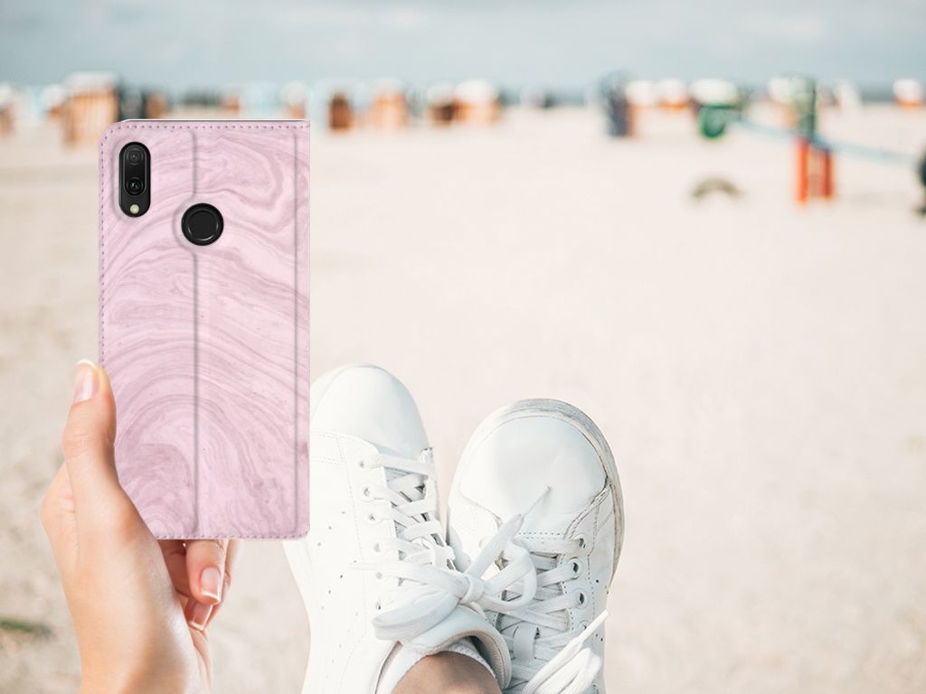 Huawei Y7 hoesje Y7 Pro (2019) Standcase Marble Pink - Origineel Cadeau Vriendin
