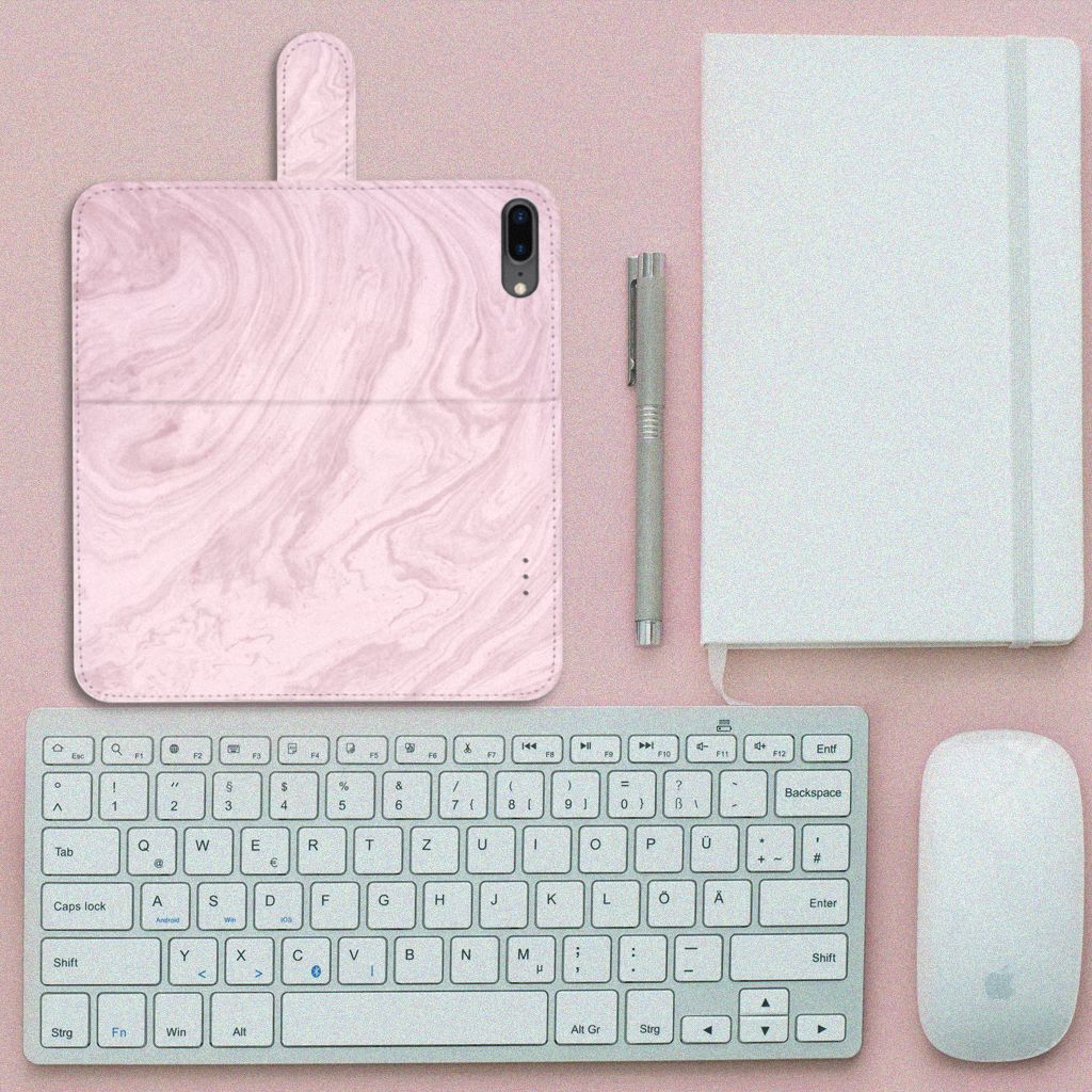 Apple iPhone 7 Plus | 8 Plus Bookcase Marble Pink - Origineel Cadeau Vriendin