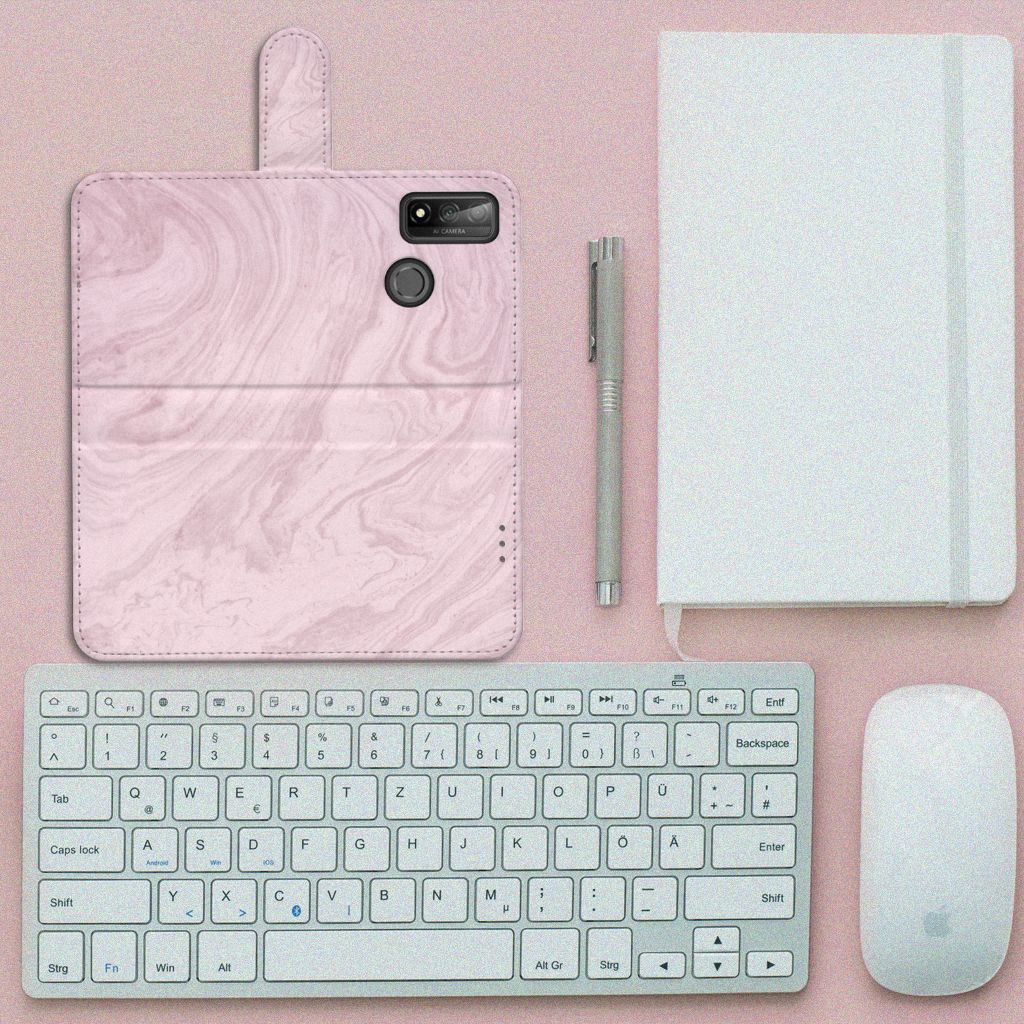 Huawei P Smart 2020 Bookcase Marble Pink - Origineel Cadeau Vriendin