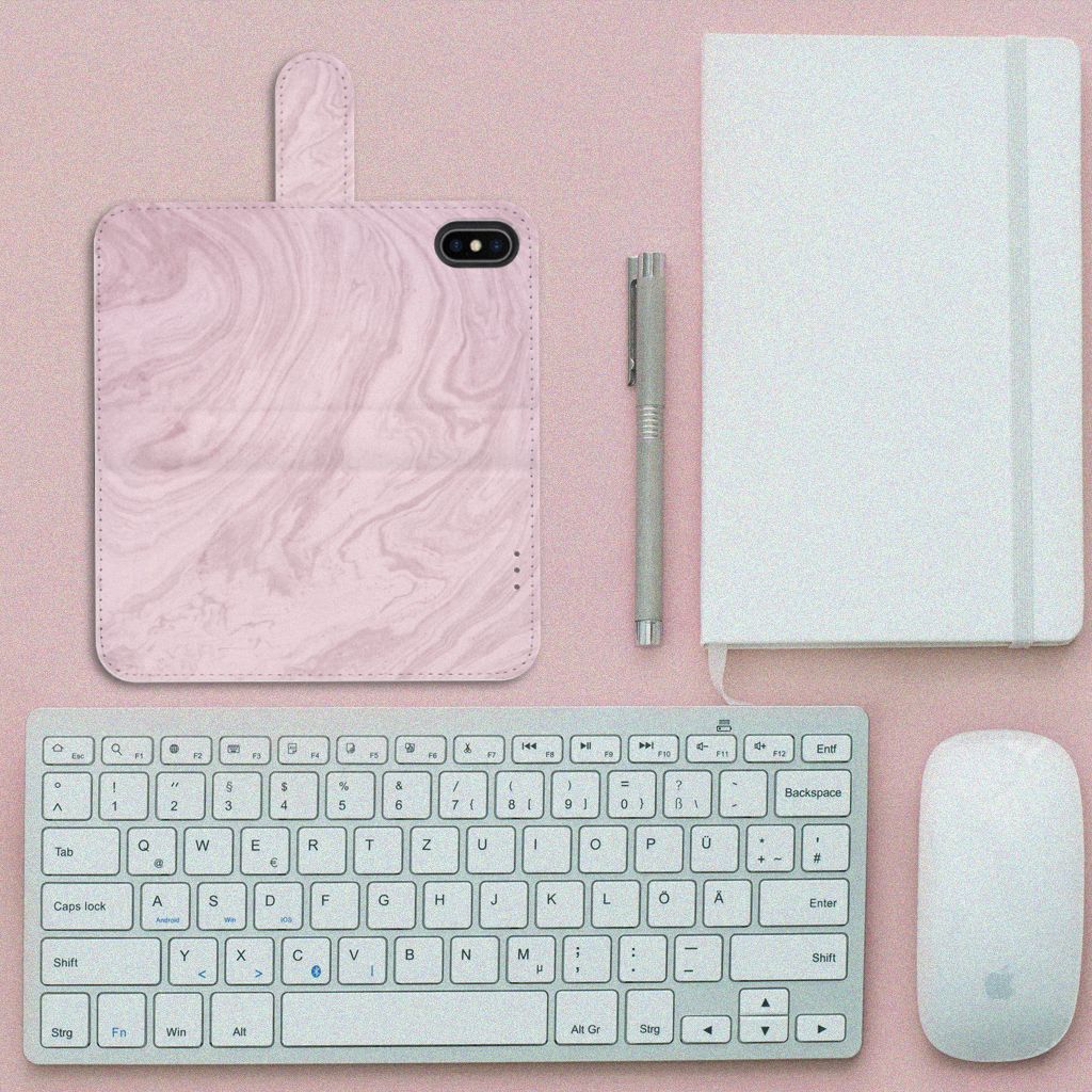 Apple iPhone X | Xs Bookcase Marble Pink - Origineel Cadeau Vriendin