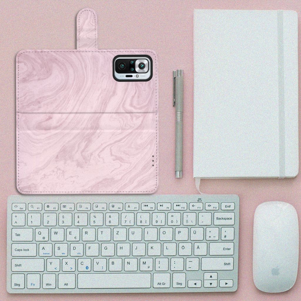 Xiaomi Redmi Note 10 Pro Bookcase Marble Pink - Origineel Cadeau Vriendin