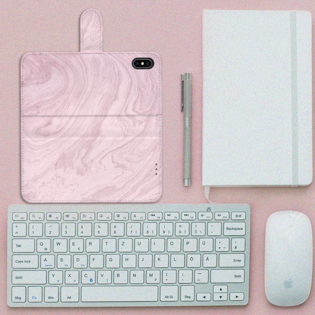 Apple iPhone Xs Max Bookcase Marble Pink - Origineel Cadeau Vriendin