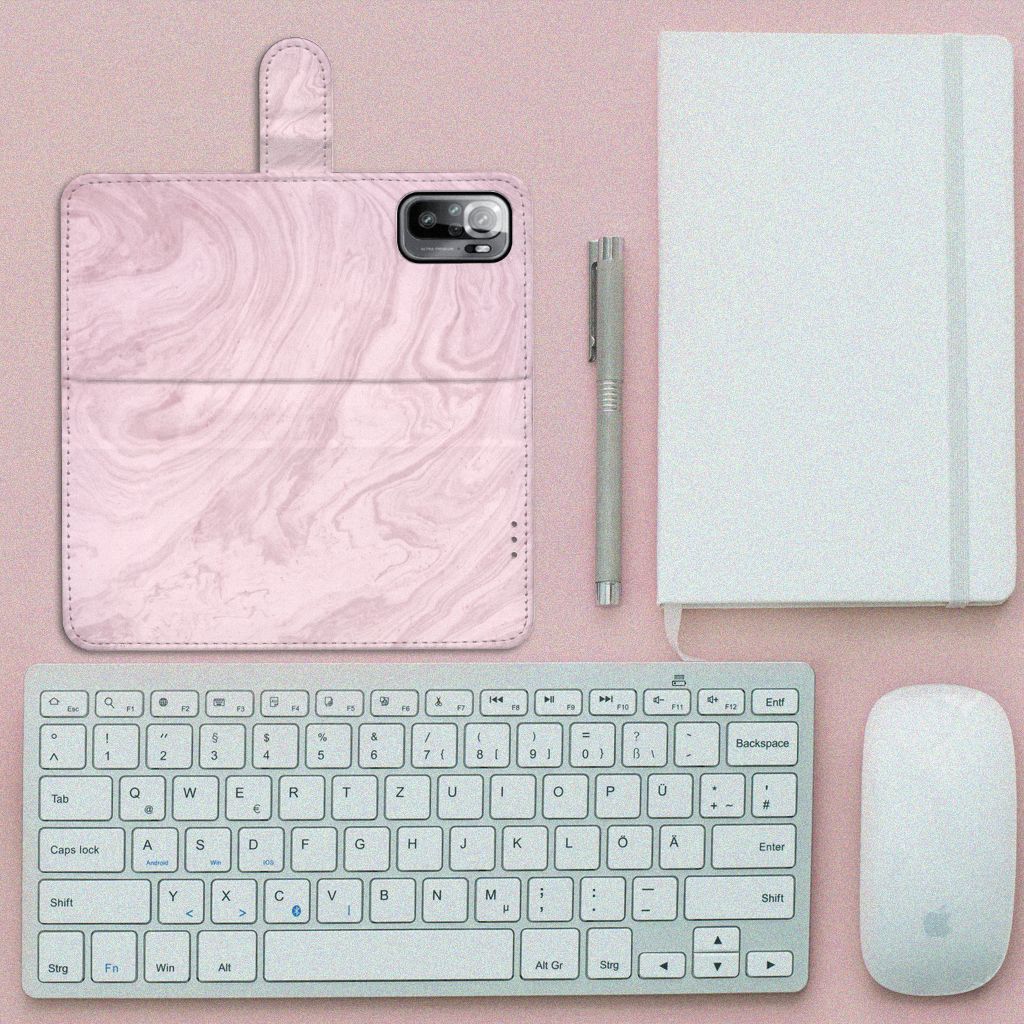 Xiaomi Redmi Note 10/10T 5G | Poco M3 Pro Bookcase Marble Pink - Origineel Cadeau Vriendin