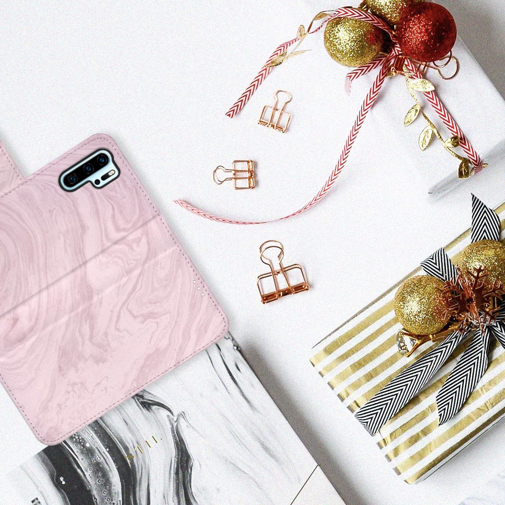 Huawei P30 Pro Bookcase Marble Pink - Origineel Cadeau Vriendin
