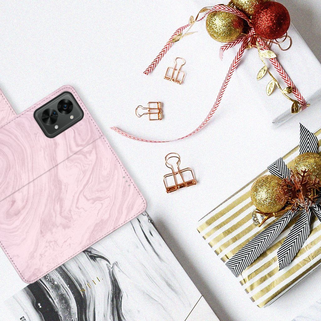 OnePlus Nord 2T Bookcase Marble Pink - Origineel Cadeau Vriendin