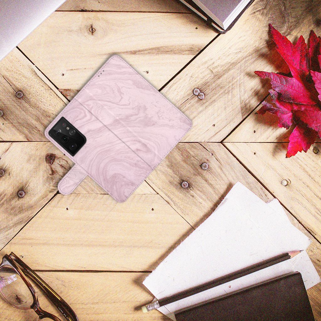 Samsung Galaxy S21 Ultra Bookcase Marble Pink - Origineel Cadeau Vriendin