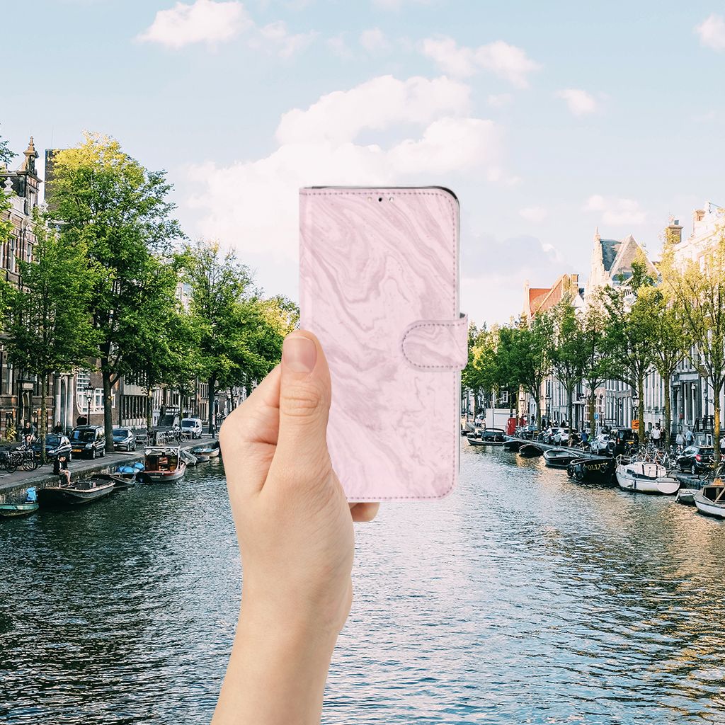 Huawei Y6 (2019) Bookcase Marble Pink - Origineel Cadeau Vriendin