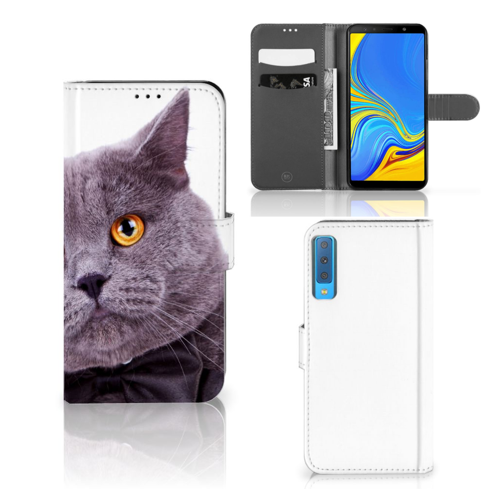 Samsung Galaxy A7 (2018) Telefoonhoesje met Pasjes Kat