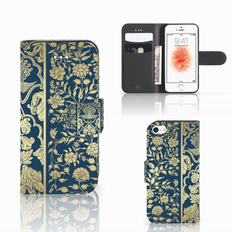 Apple iPhone 5 | 5s | SE UniekBoekhoesje Golden Flowers