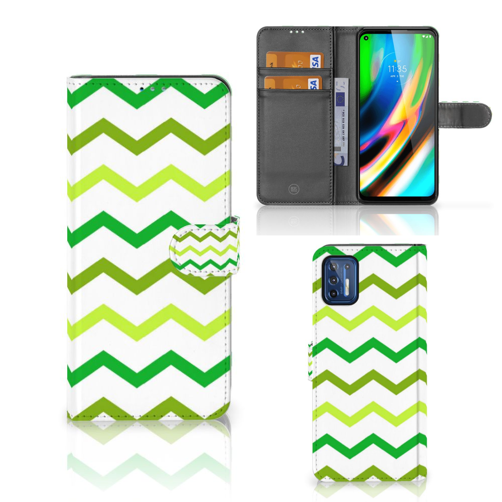 Motorola Moto G9 Plus Telefoon Hoesje Zigzag Groen