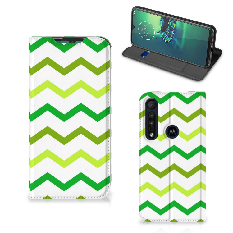 Motorola G8 Plus Hoesje met Magneet Zigzag Groen