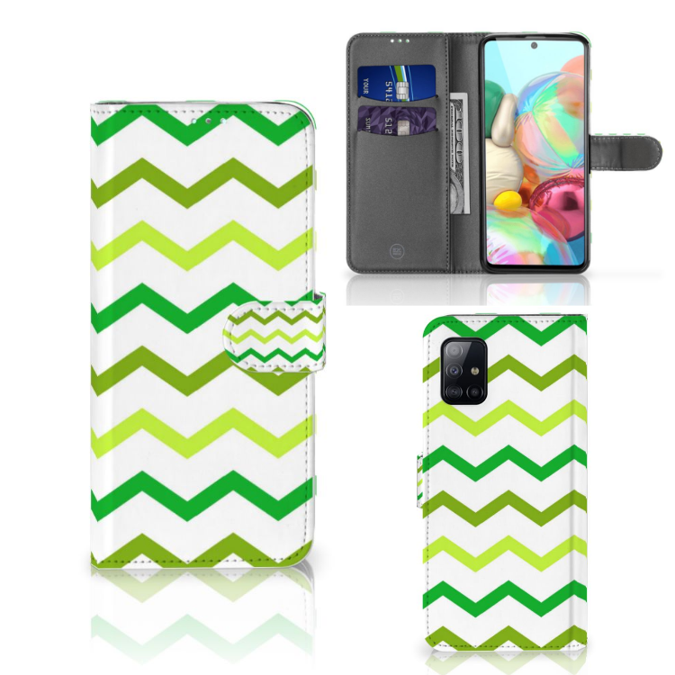 Samsung Galaxy A71 Telefoon Hoesje Zigzag Groen