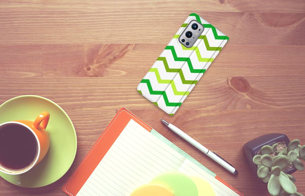 OnePlus 9 Pro Hoesje met Magneet Zigzag Groen
