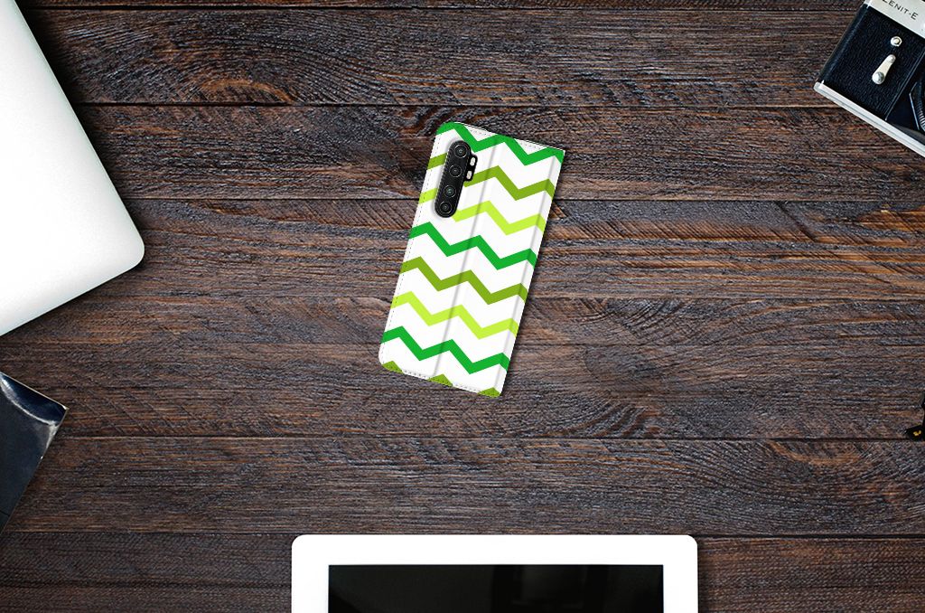 Xiaomi Mi Note 10 Lite Hoesje met Magneet Zigzag Groen